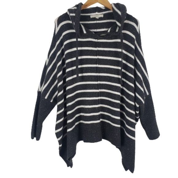 Loft knit striped gray and white hooded sweater - Picture 1 of 8